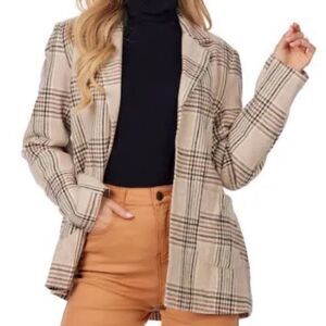 Mud Pie Cream Bynes Plaid Blazer Size M